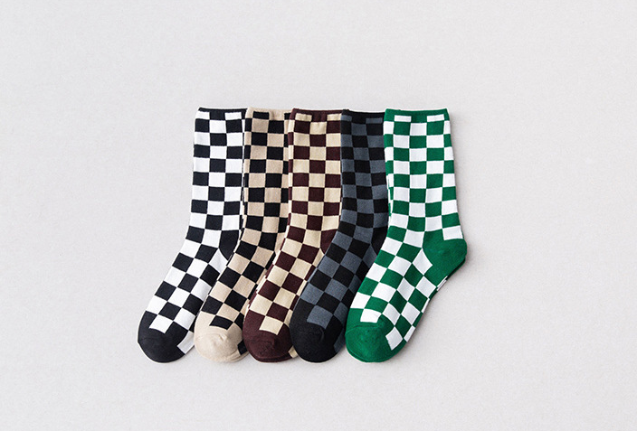 Checkerboard pattern Cotton Socks (a set of five pairs) - LAI MENG FIVE CATS