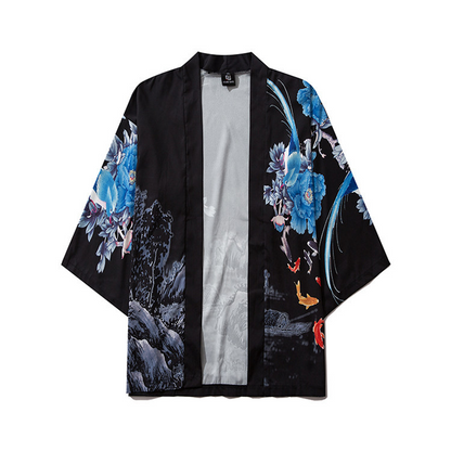 Black & White Flower Japanese kimono Cardigan