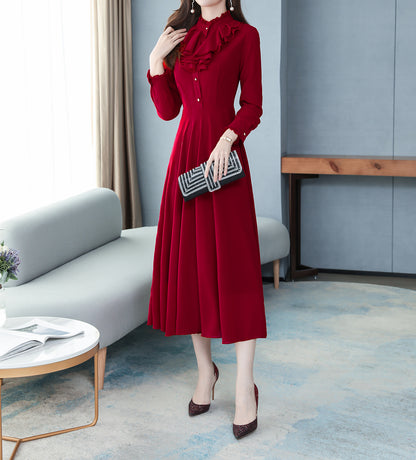 Classic Solid Color Long Sleeve Elegant Maxi Dress