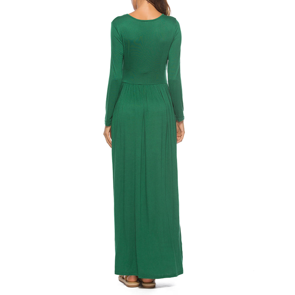 Long Sleeve Solid Color Loose Plain Maxi Dresses with Pockets - LAI MENG FIVE CATS
