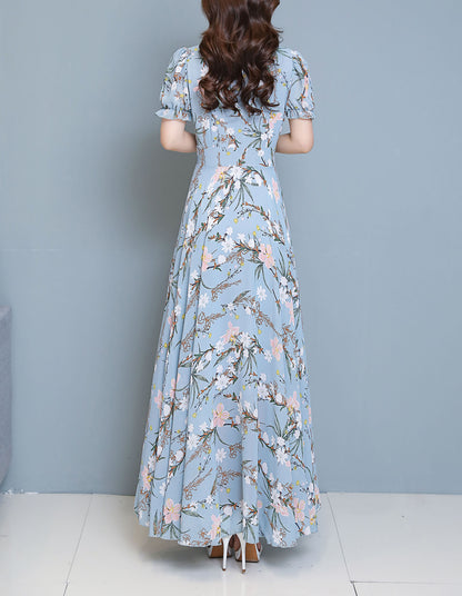 Women Flroal Print Maxi Dress With Tie Bow