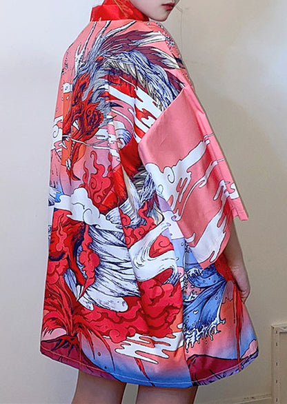 Red Dragon Demon  Pattern Kimono Cardigan - LAI MENG FIVE CATS