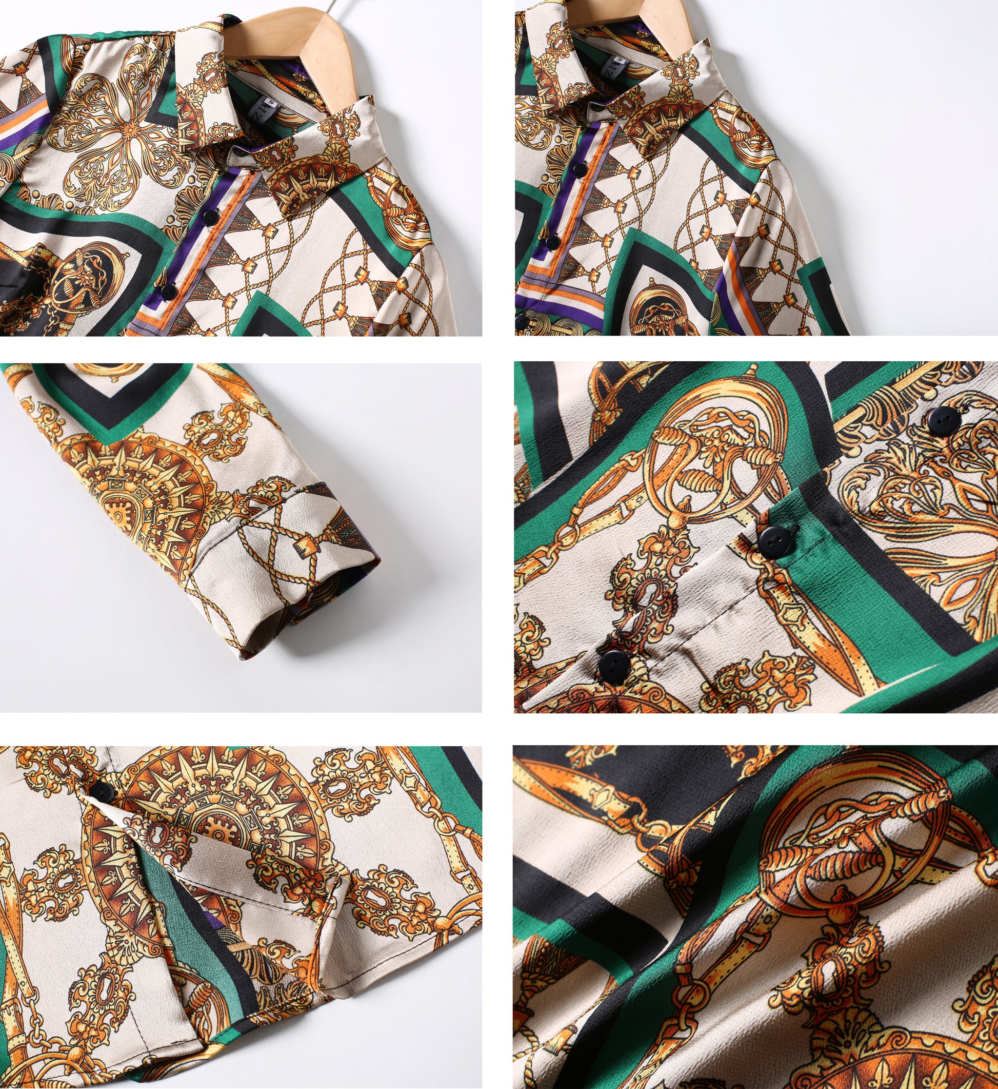 Women's Elegant Baroque Print Button Up Casual Shirt - LAI MENG FIVE CATS