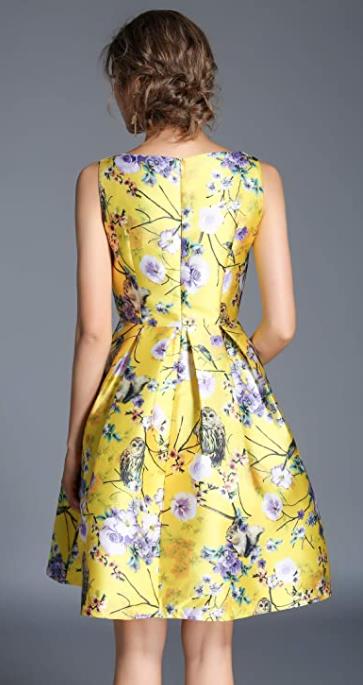 Yellow Floral Print ELegant Cocktail Dresses