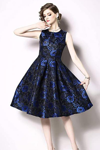 Blue Floral Print ELegant Cocktail Dresses