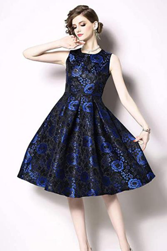 Blue Floral Print ELegant Cocktail Dresses