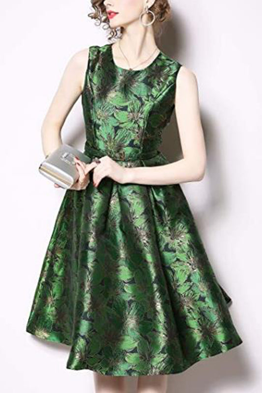 Green Floral Print ELegant Cocktail Dresses