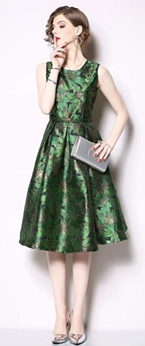 Green Floral Print ELegant Cocktail Dresses