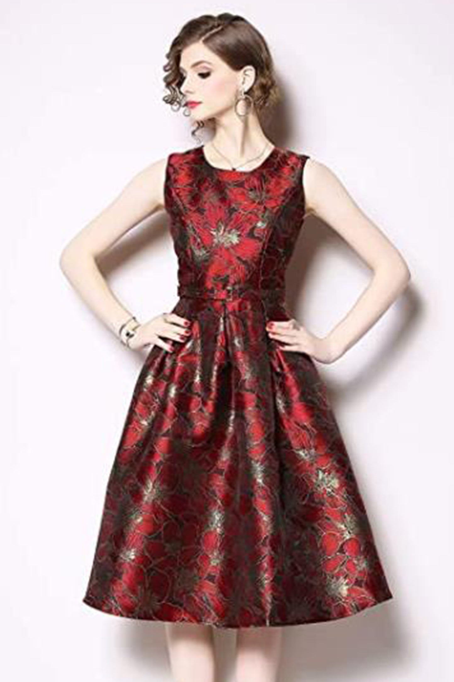 Red Floral Print ELegant Cocktail Dresses