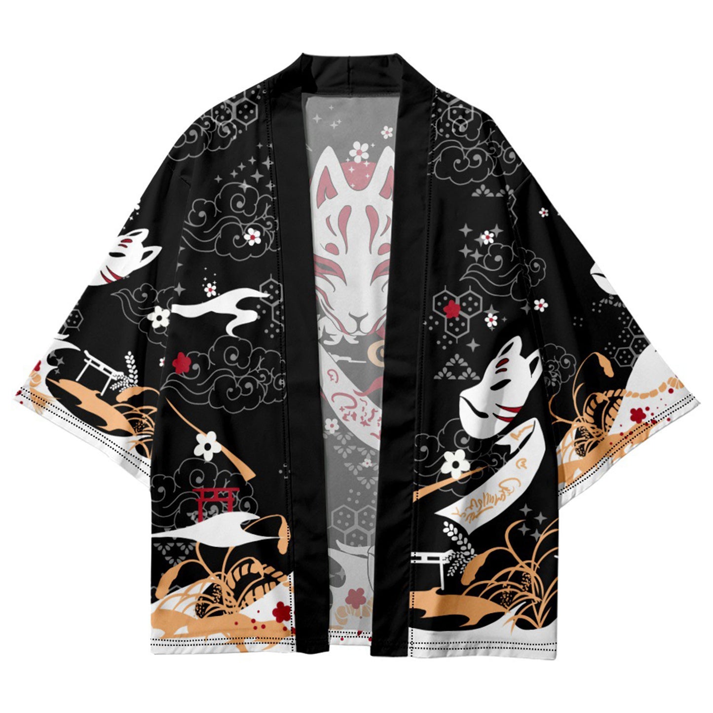 Black Fox Mask Kimono Cardigan