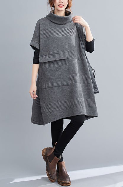 Gray Loose fit  High Neck Knit Dress