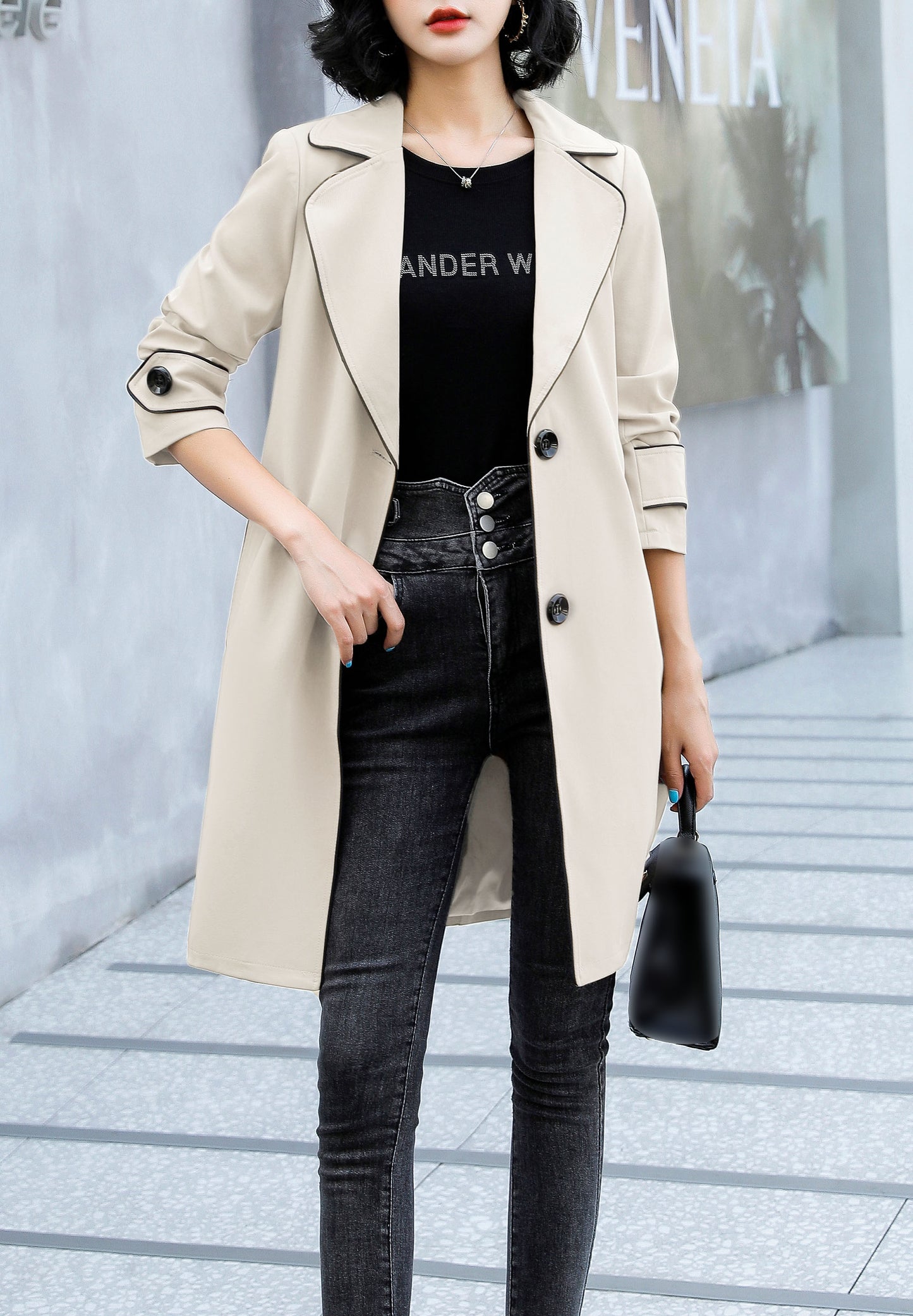 3/4 Length Outerwear Trench Coat with Belt