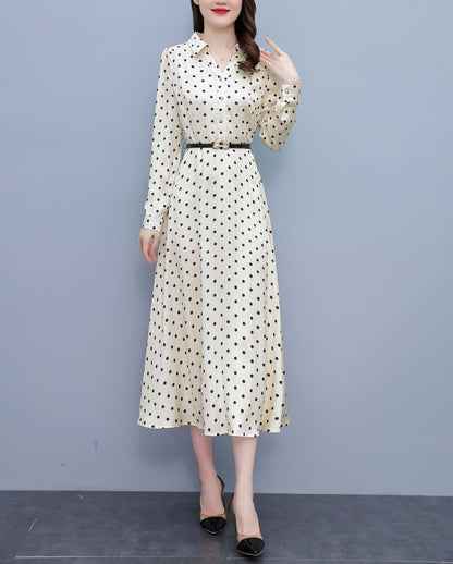 Collared Neckline Long Sleeves Belted Floral Print Midi Dress
