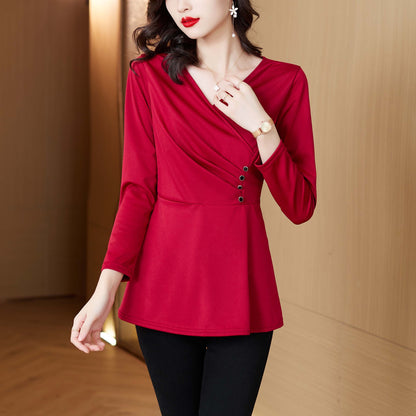 Long Sleeves V Neck Tunic Solid Blouse