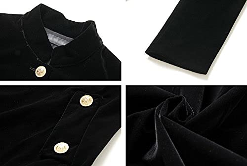 Women's Long Sleeves Velvet Button Up Swing Midi Pockets Dress - LAI MENG FIVE CATS