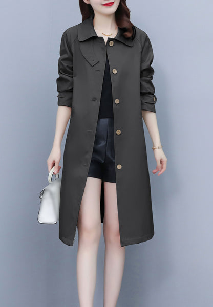 Dark Grey 3/4 Length Outerwear Trench Coat