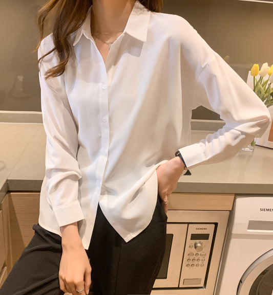 Solid Blouse Elegant V Neck Long Sleeve Work Tops Button Down Shirt Casual Long Sleeve Tops