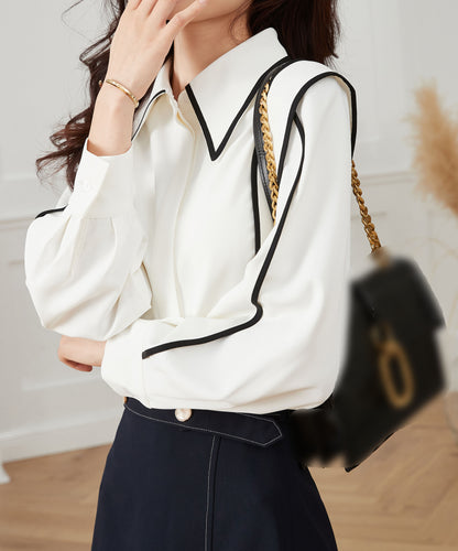 Collared Neck Long Sleeve Button up Solid Blouse