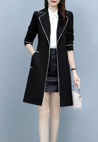 Black 3/4 Length Outerwear Trench Coat with Belt