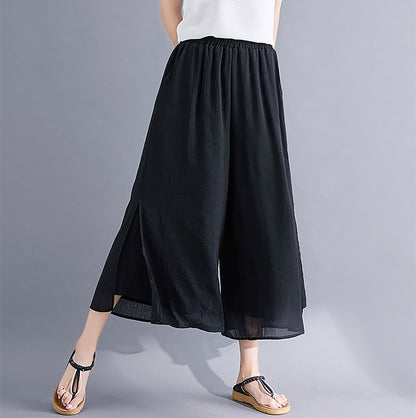 Black Elastic Waist Wide Leg Casual Pant with Pocket