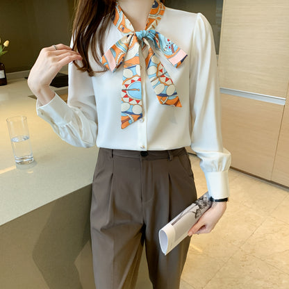 Solid Color Bow Tie Buttoned Shirt