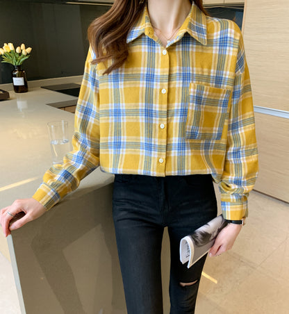 Women's Plaid Blouse Cotton Casual Tops Long Sleeve Button-Down Tops