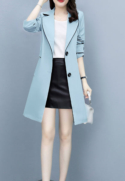 Blue 3/4 Length Outerwear Trench Coat with Belt