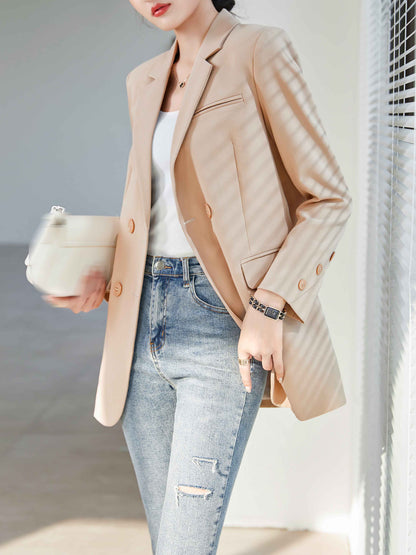 Apricot Double Breasted Long Sleeves Solid Blazer