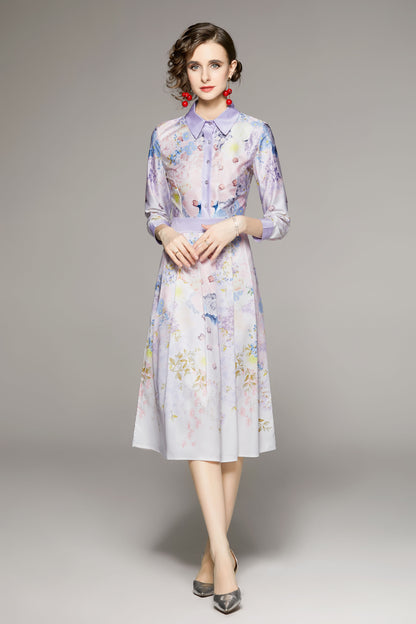 Long Sleeve Floral Print Button up Midi Dress