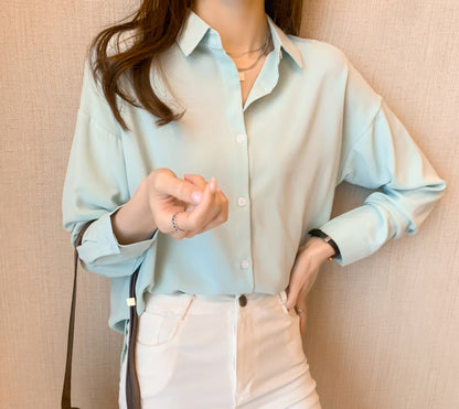 Solid Blouse Elegant V Neck Long Sleeve Work Tops Button Down Shirt Casual Long Sleeve Top
