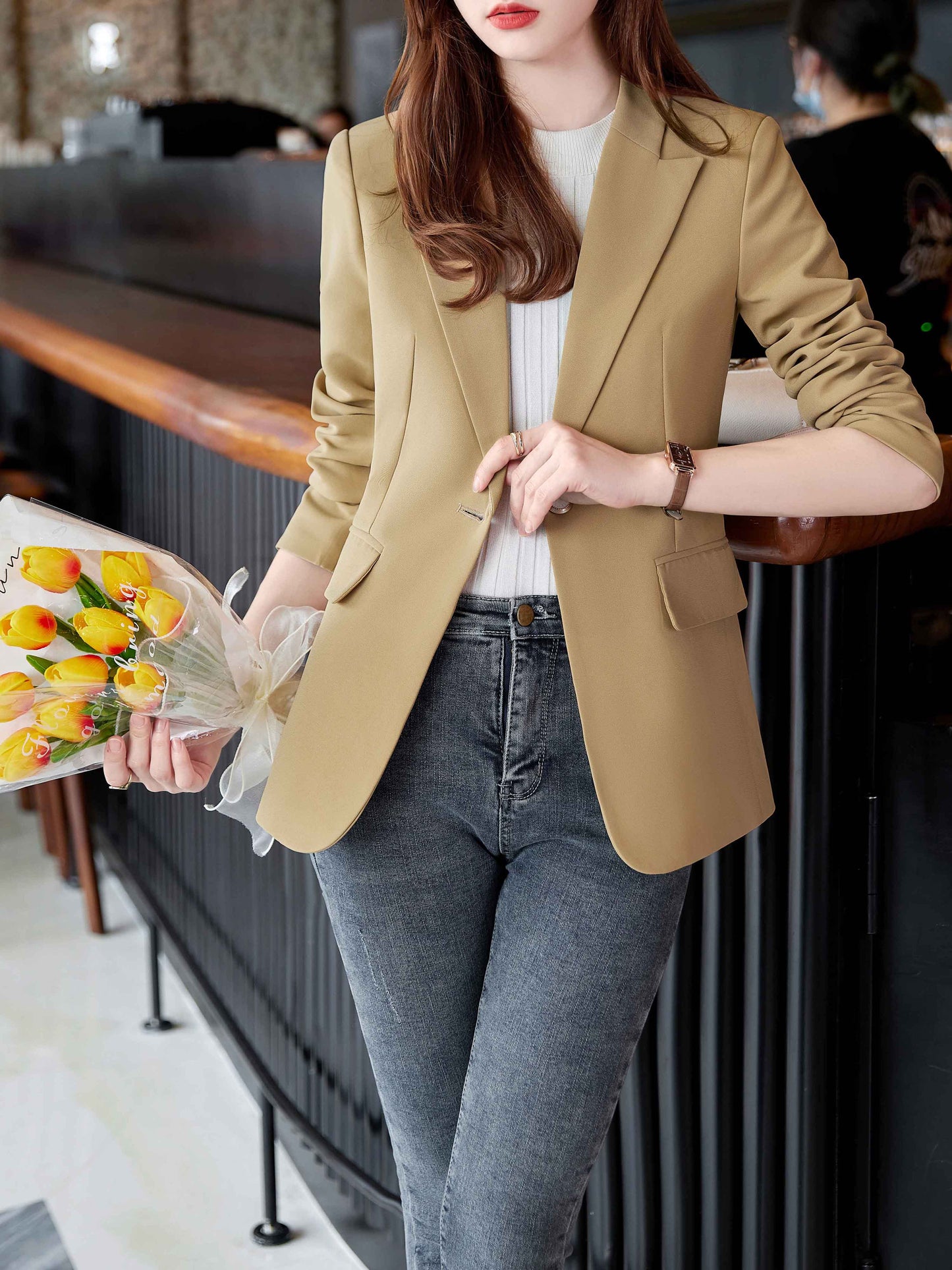 Button Long Sleeves Solid Blazer