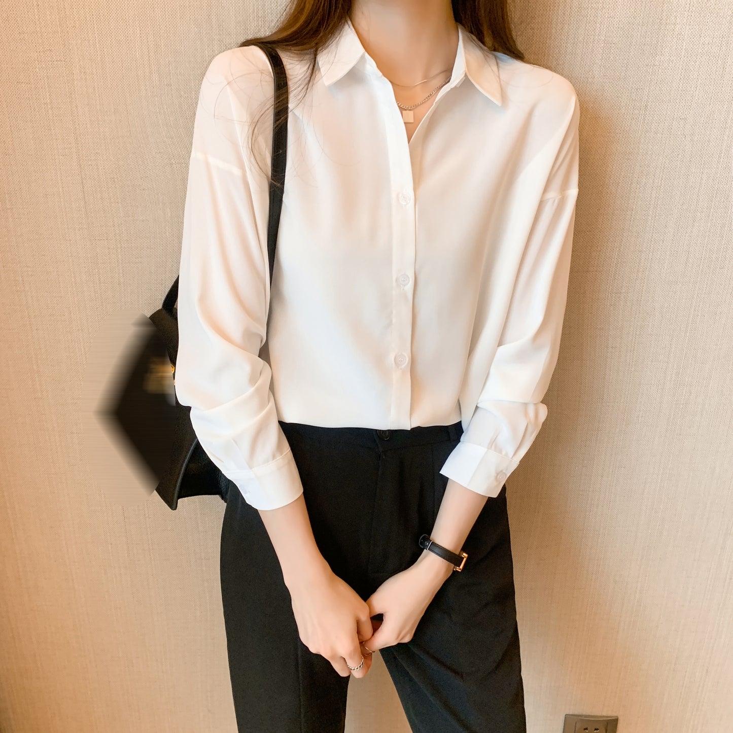 Solid Blouse Elegant V Neck Long Sleeve Work Tops Button Down Shirt Casual Long Sleeve Tops