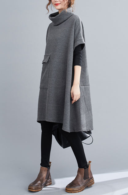Gray Loose fit  High Neck Knit Dress