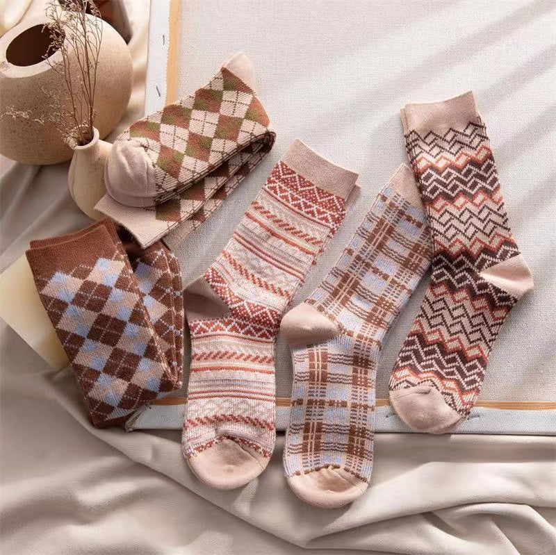 Plaid Cotton Socks (a set of three pairs) - LAI MENG FIVE CATS