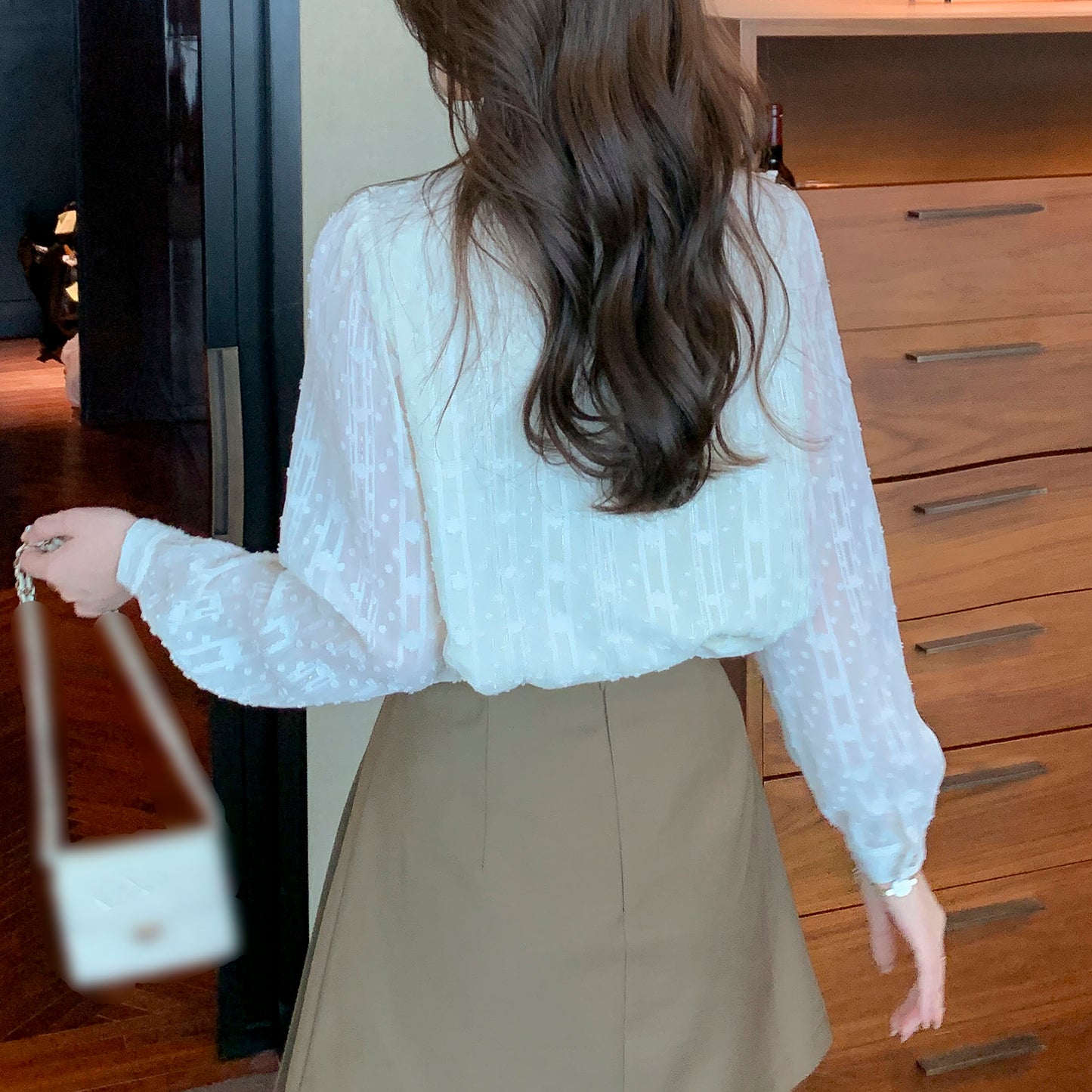 V-Neck Long Sleeve Button up Lace Solid Blouse