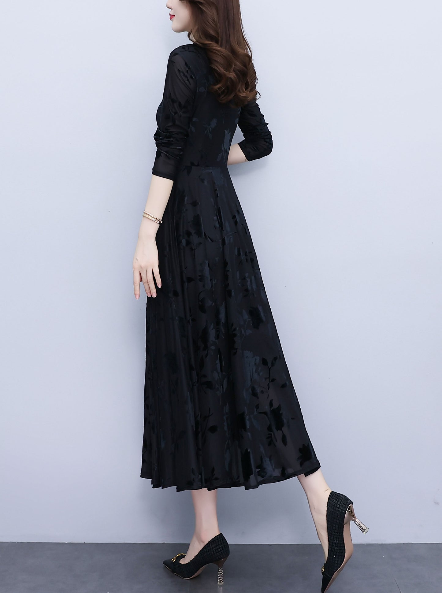 Black Floral Print Cut-out detail Maxi Dress