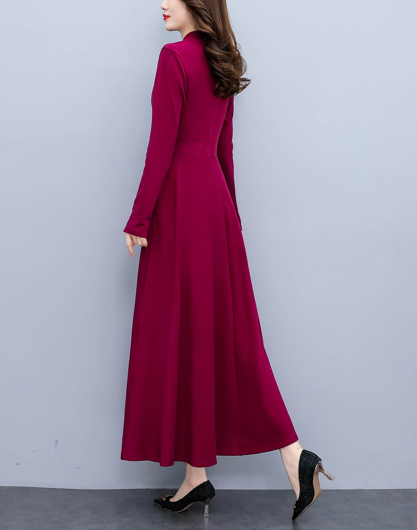 Red Cut-out detail A-line Maxi Solid Dress