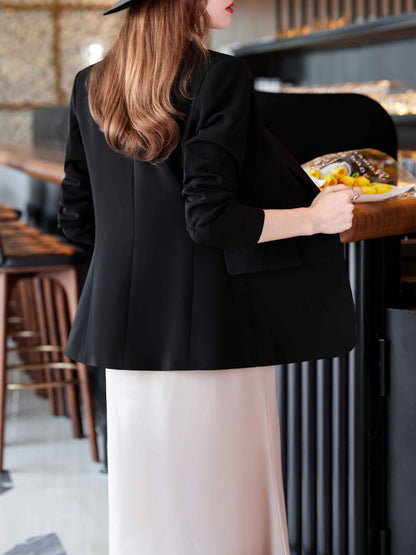 Black Button Long Sleeves Solid Blazer