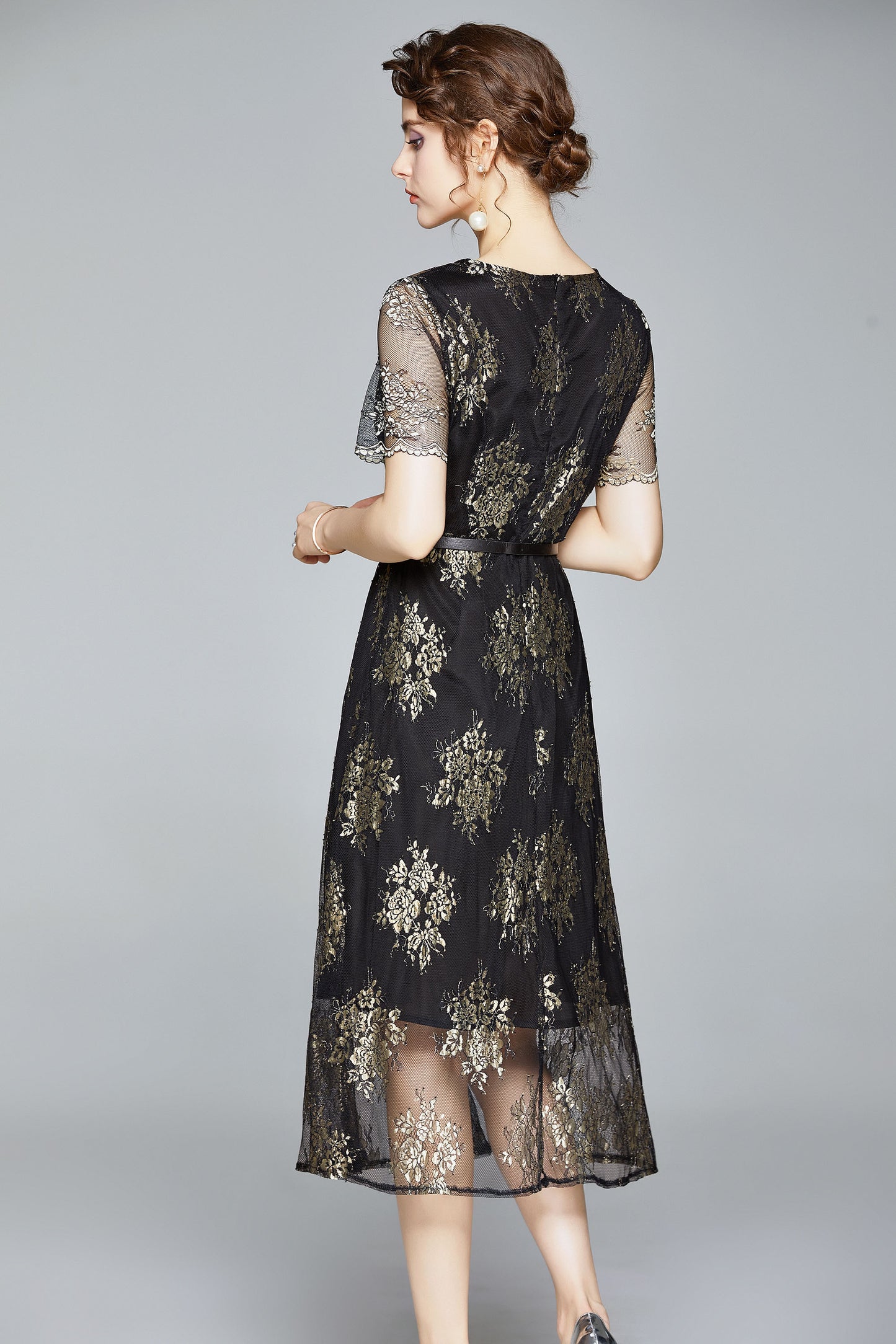 Black  Tulle Floral Print Dress