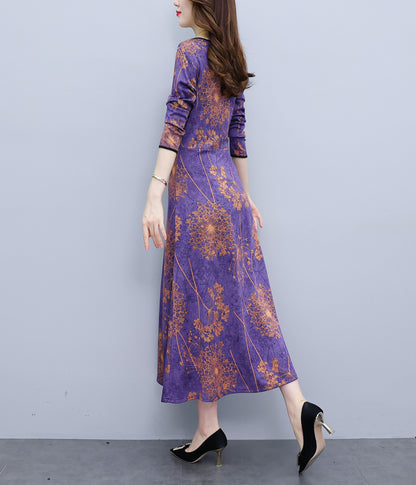 Purple Floral Print Cut-out detail Maxi Dress
