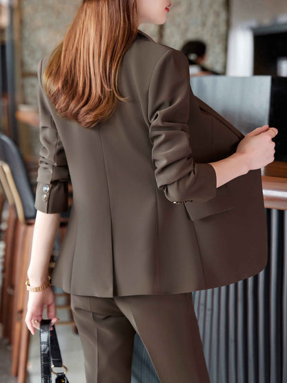 Brown Button Long Sleeves Solid Blazer