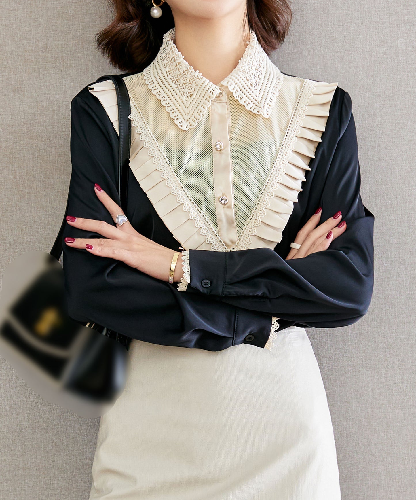 Collared Neck Long Sleeve Button up Solid Blouse