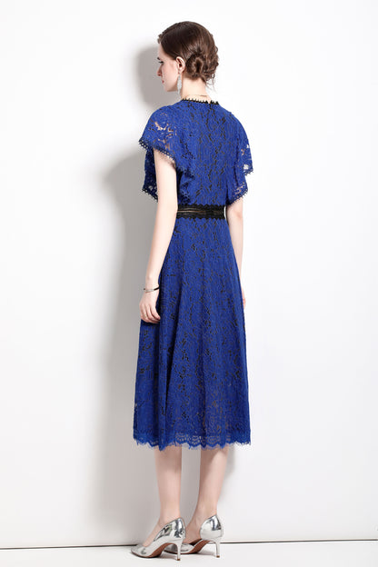Floral Lace Crochet Waist Midi Dress
