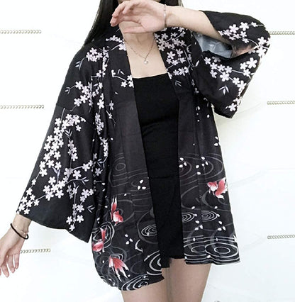 Traditional Ink Painting Style Kimono Cardigan - LAI MENG FIVE CATS