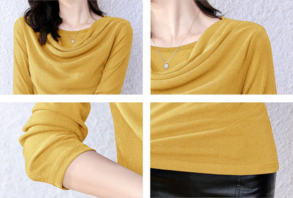 Yellow Round Neck Long Sleeve Solid Blouse