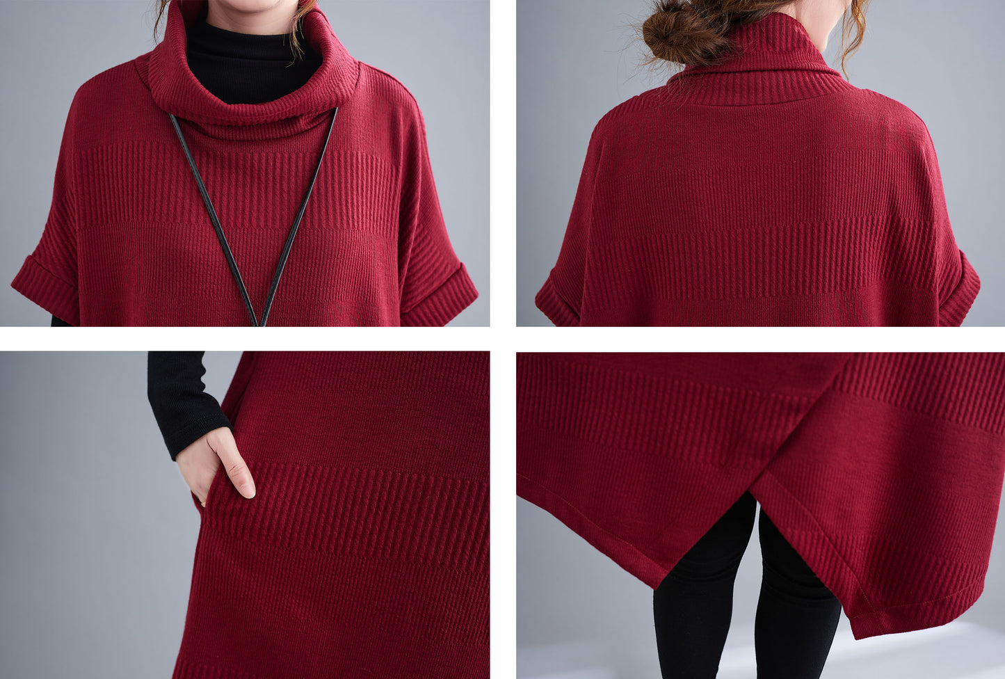 Red Loose fit  High Neck Knit Dress