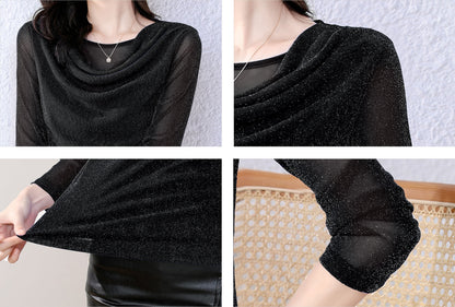 Black Round Neck Long Sleeve Solid Blouse