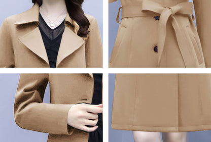 Apricot 3/4 Length Button up Outerwear Trench Coat with Belt