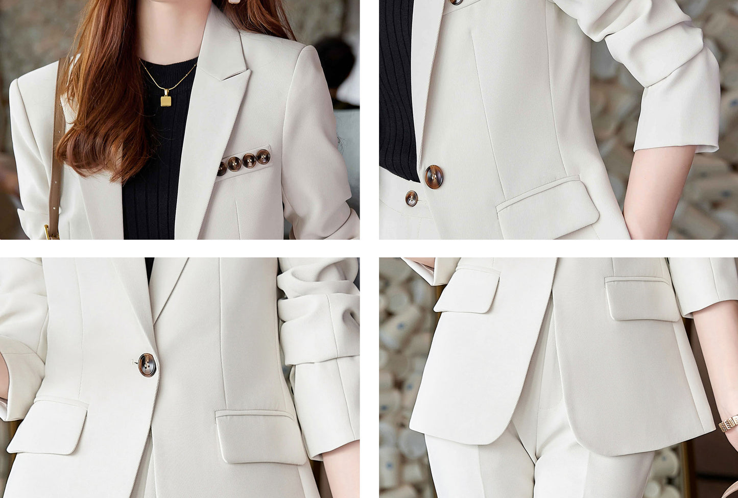 White Button Long Sleeves Solid Blazer