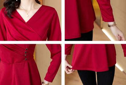 Long Sleeves V Neck Tunic Solid Blouse
